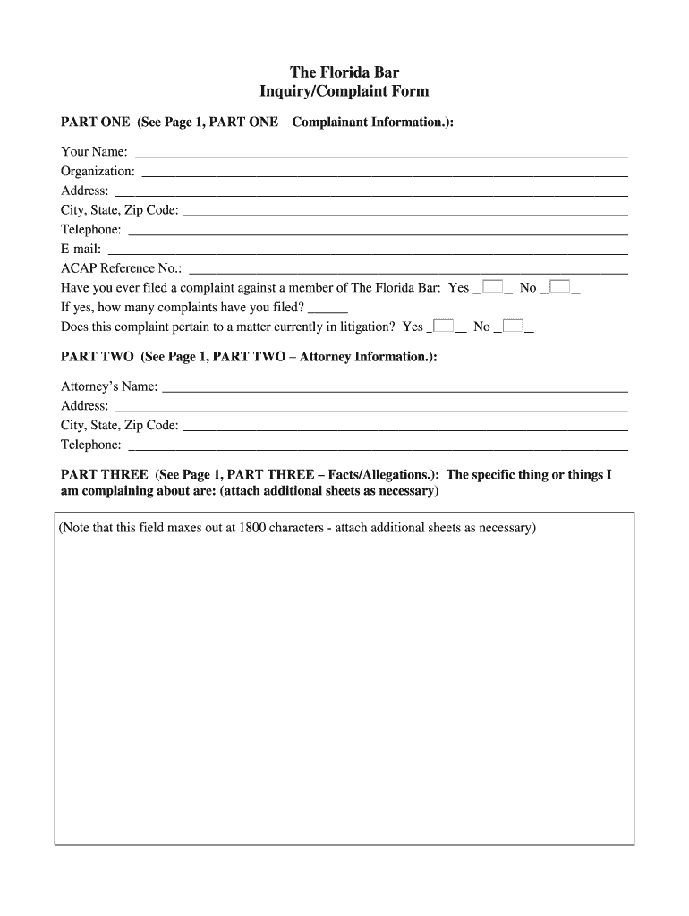 Florida Bar Complaint Form