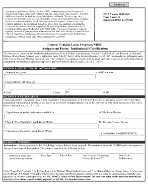 Federal Perkins Loan Assignment Form OMB No 1845 0048 Ifap Ed