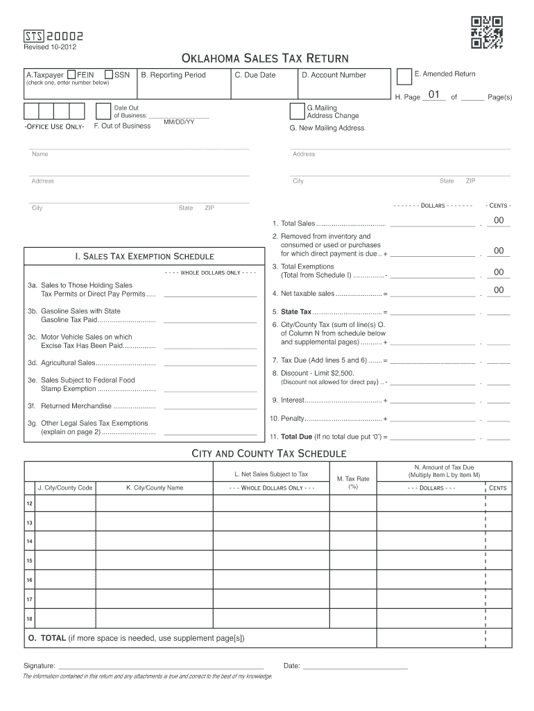  Printable Oklahoma Sales Tax Return Form 2019