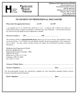 Lpc Oklahoma Professional Disclosure  Form
