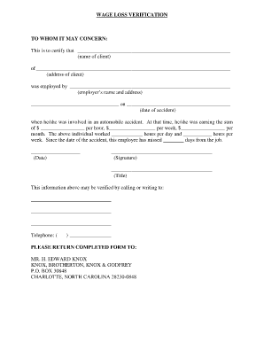 Wage Loss Verification Form