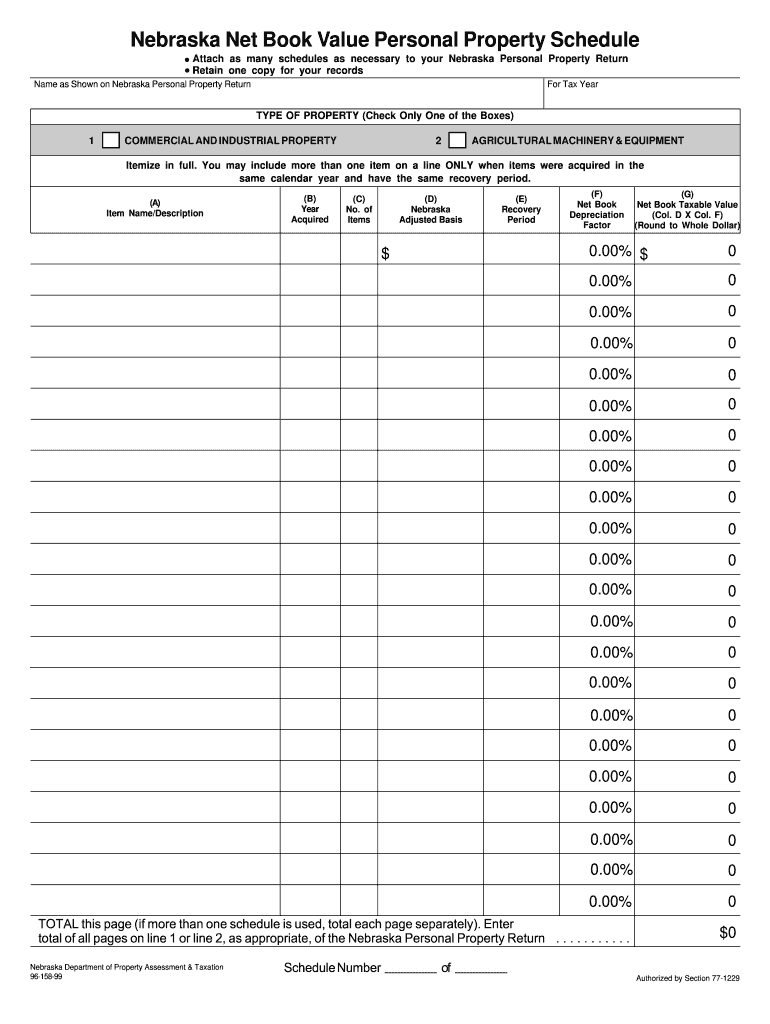 How to Fill the Nebraska Net Book Value Personal Property Schedule 1 Form