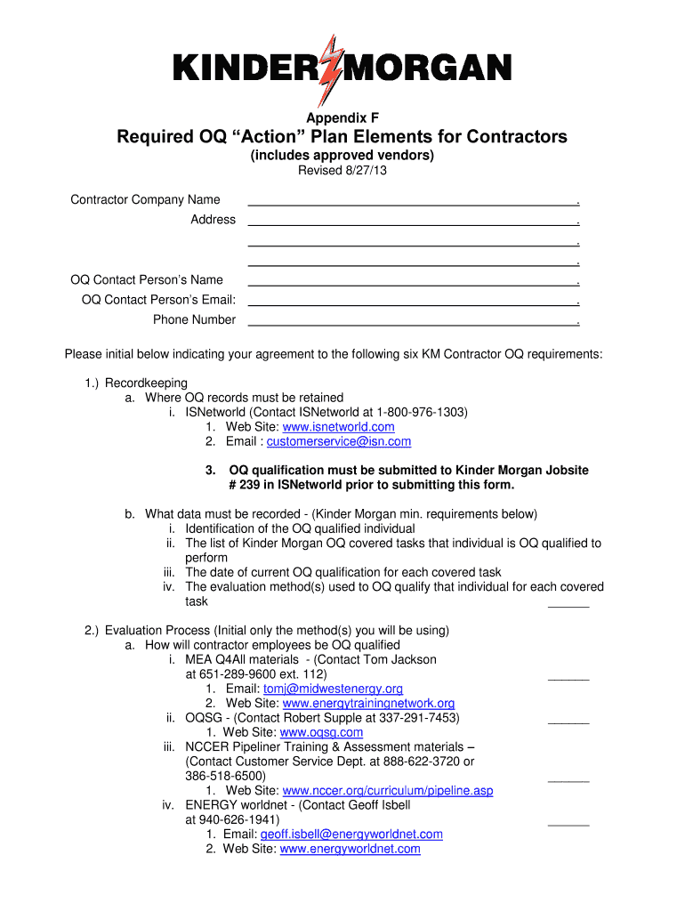  Kinder Morgan Oq Action Plan Form 2013