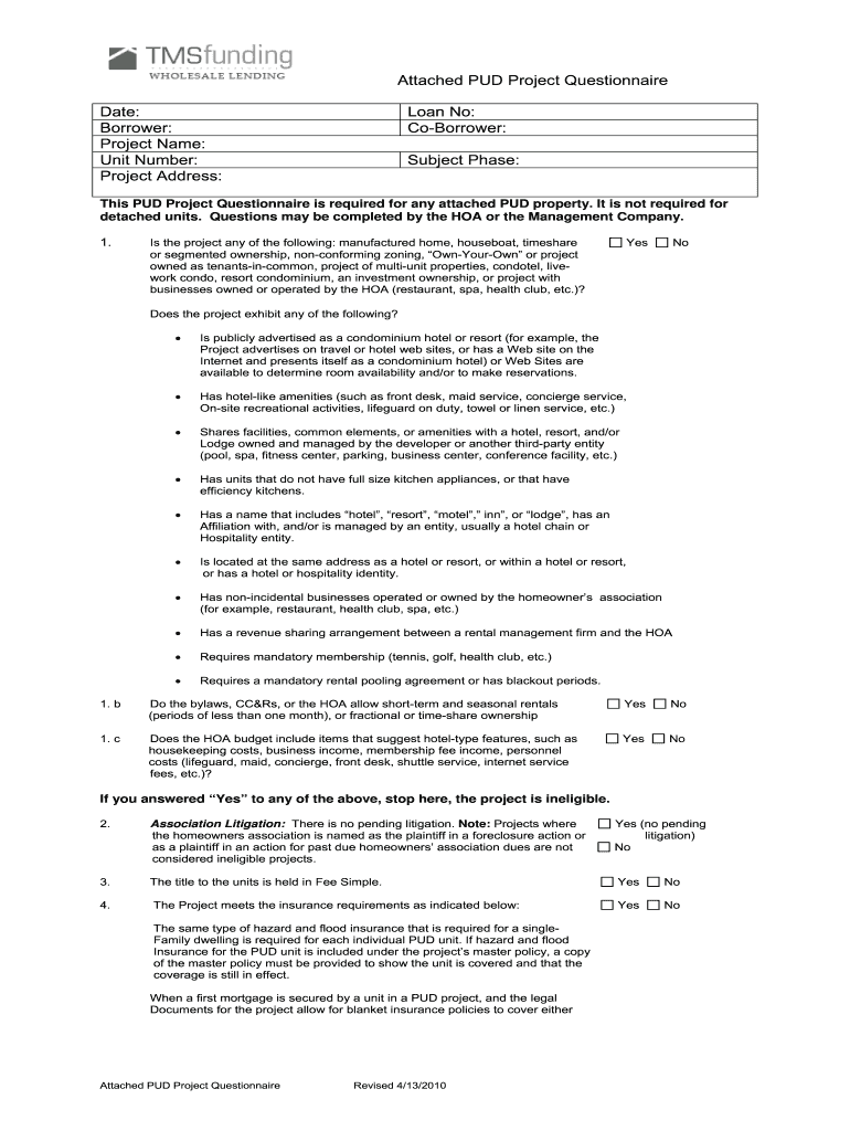  Pud Questionnaire Form 2010-2024