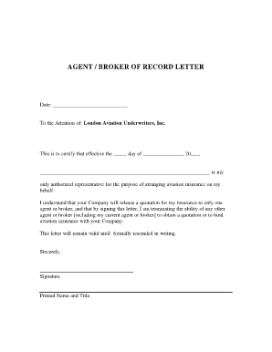 Broker of Record Letter Template  Form