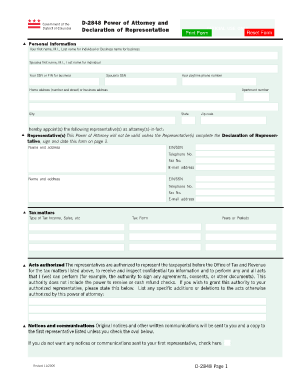 D 2848 POA Pmd Office of Tax and Revenue Otr Cfo Dc  Form