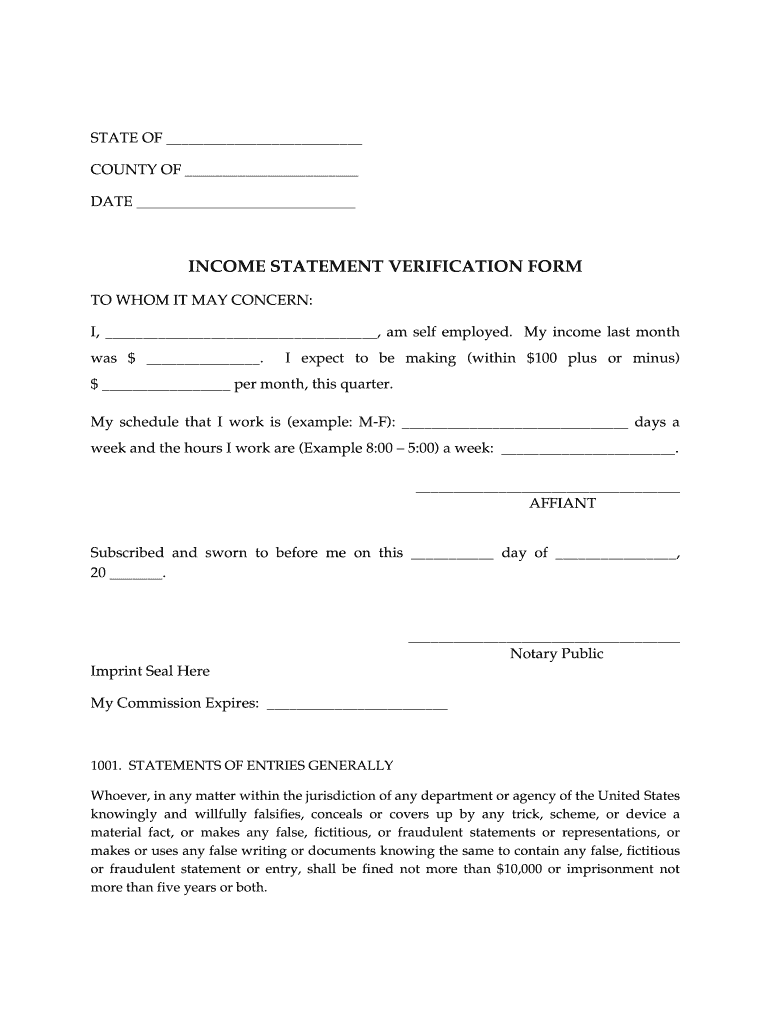 INCOME STATEMENT VERIFICATION FORM