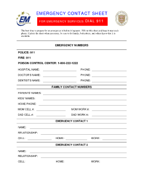 EMERGENCY CONTACT SHEET Westerly Police Department Westerlypolice  Form