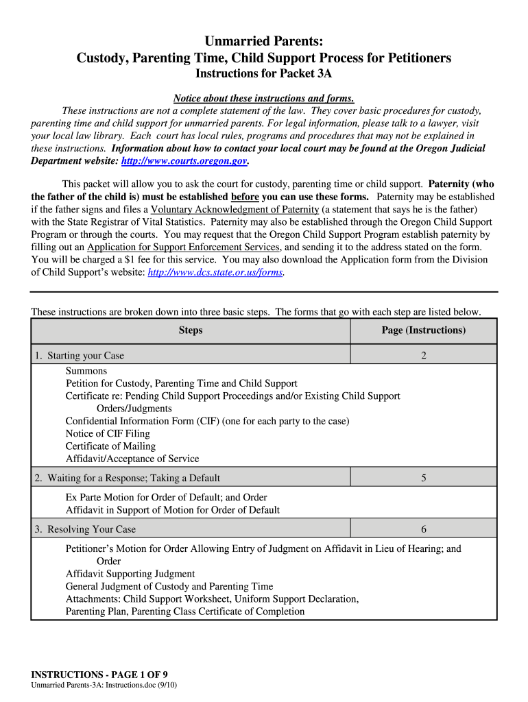 Modification of Custody and Parenting Time; Response Packet Clackamas County Form