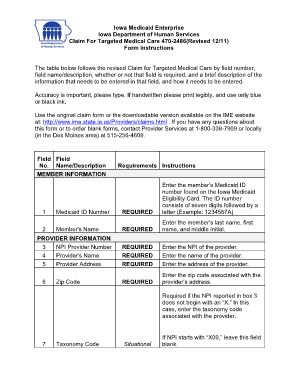 Claim for Targeted Medical Care  Form