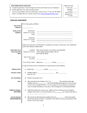 Standard Sublease Agreement New York University Nyu  Form