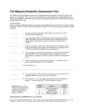 Migraine Disability Assessment Test Insert Uhs Berkeley  Form