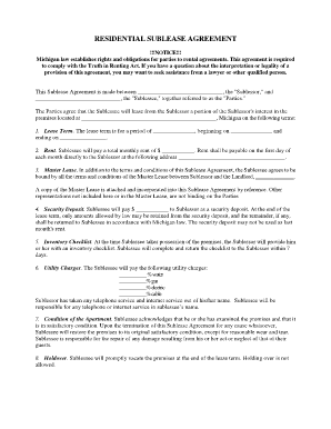 Sublease Agreement Michigan Form