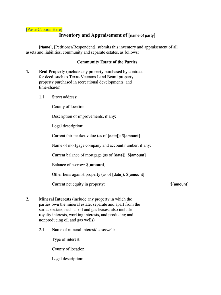 Probate Inventory Form