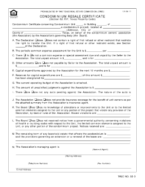 32 3, CONDOMINIUM RESALE CERTIFICATE, 12 05 Trec State Tx  Form