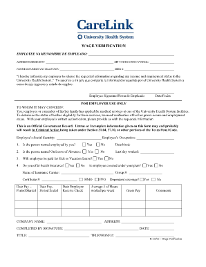 WAGE VERIFICATION University Health System  Form