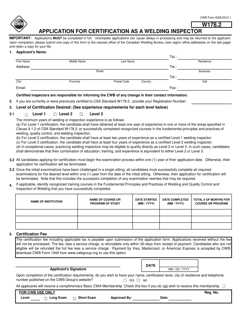  Cwb Form 450e 2013