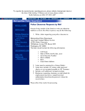 Dc Police Clearance  Form