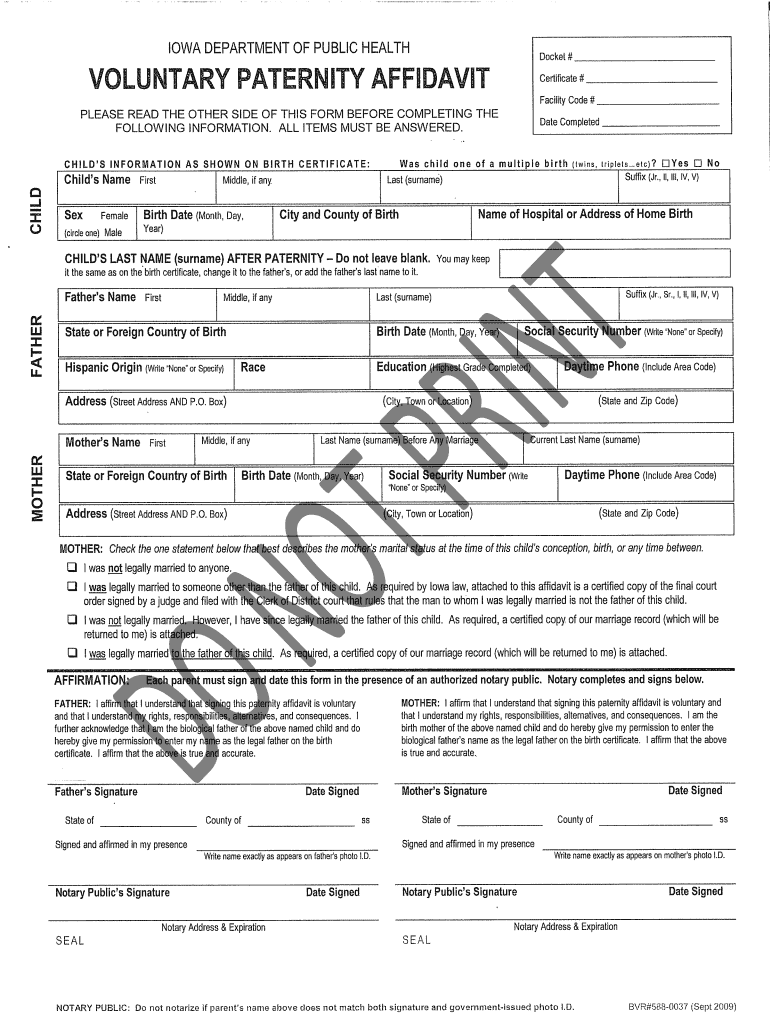 Form 588 0037 Paternity Affidavit