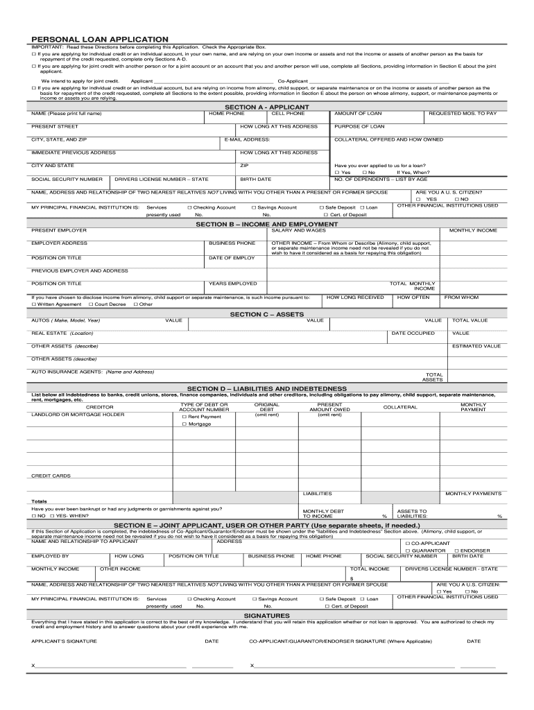 Loan Application Form PDF Download