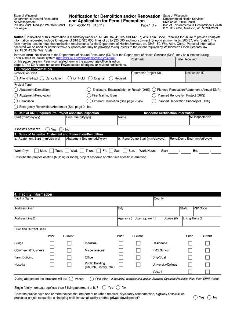 Form 4500 113  Wisconsin Department of Natural Resources  Dnr Wi