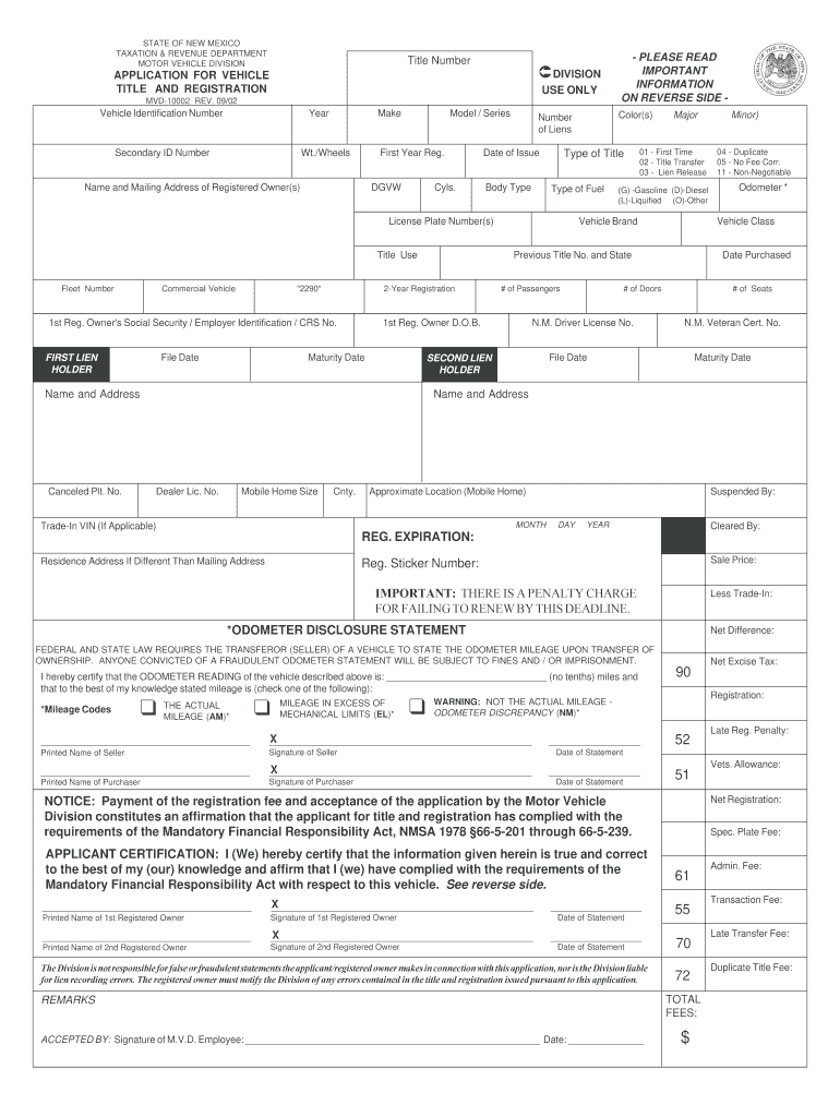  Mvd 10002 Form 2009