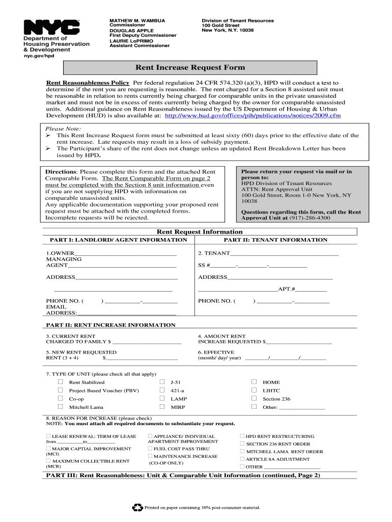  Hpd Rent Increase Form 2009