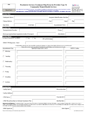Blank Treatment Plan  Form