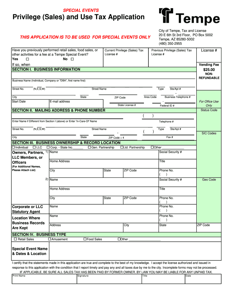 City of Tempe Sales Tax Return Form