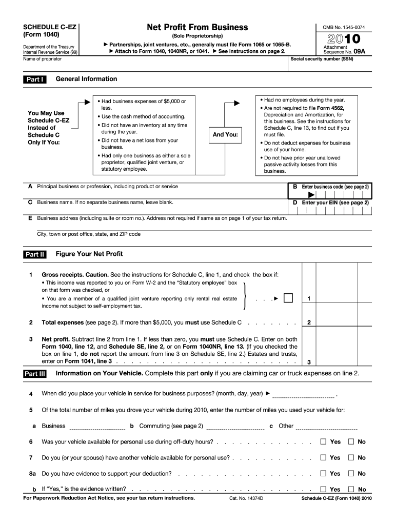 Schedule C Ez  Form