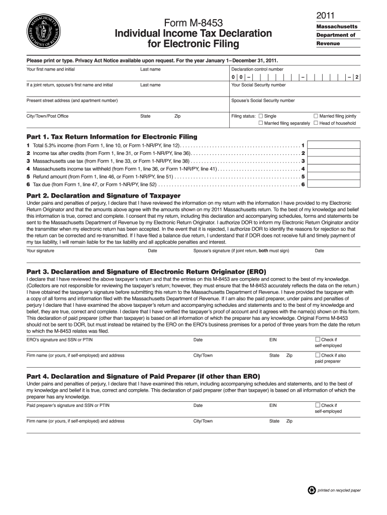  M 8453 Tax Form PDF 2011