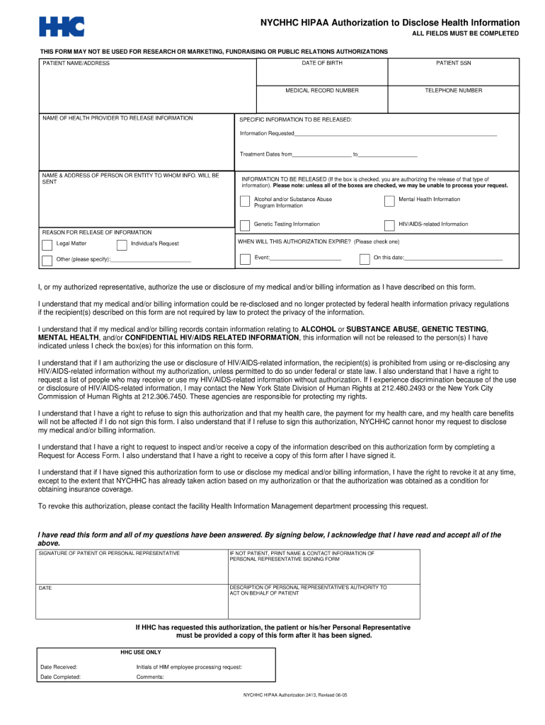  HIPAA Authorization Fillable 2005-2024