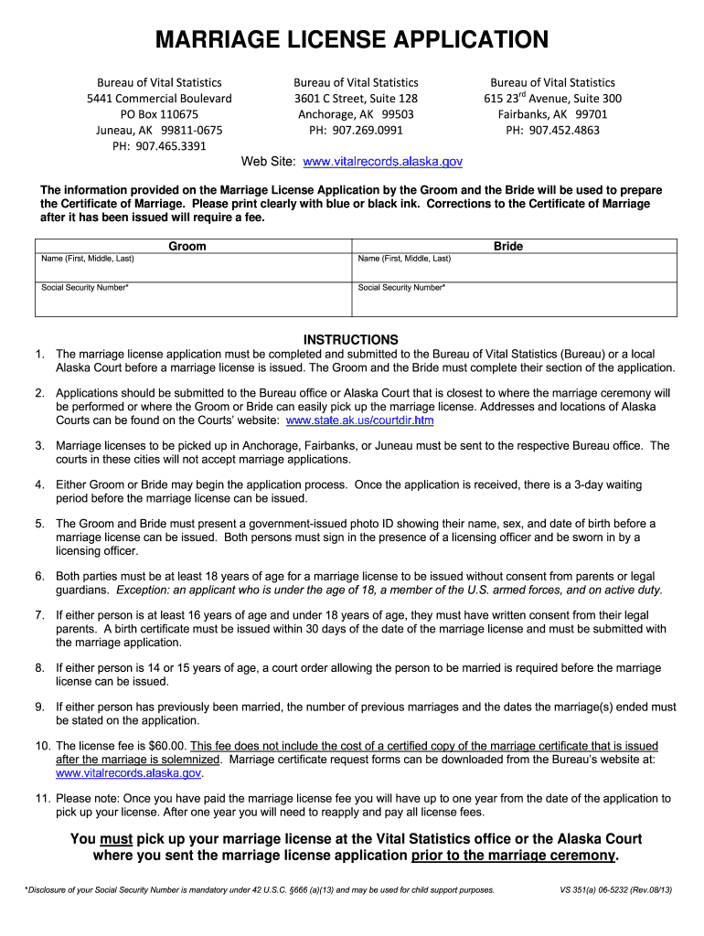 Alaska Marriage License Online Application  Form