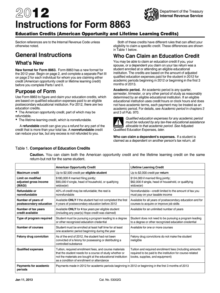  Irs Form 8863 Instructions 2012