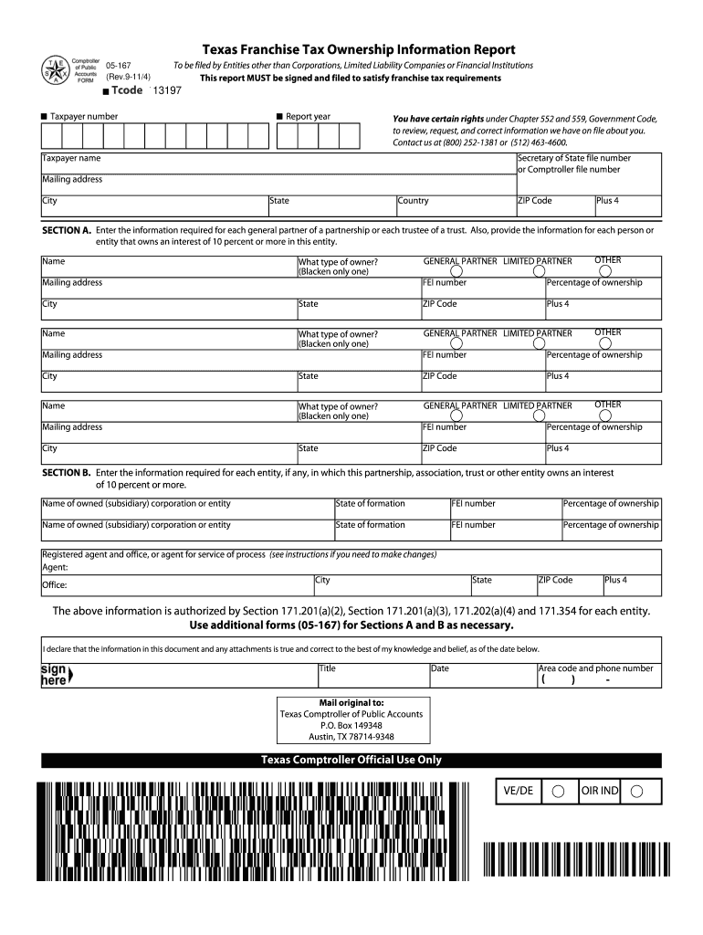  Texas Form 05 167 2011