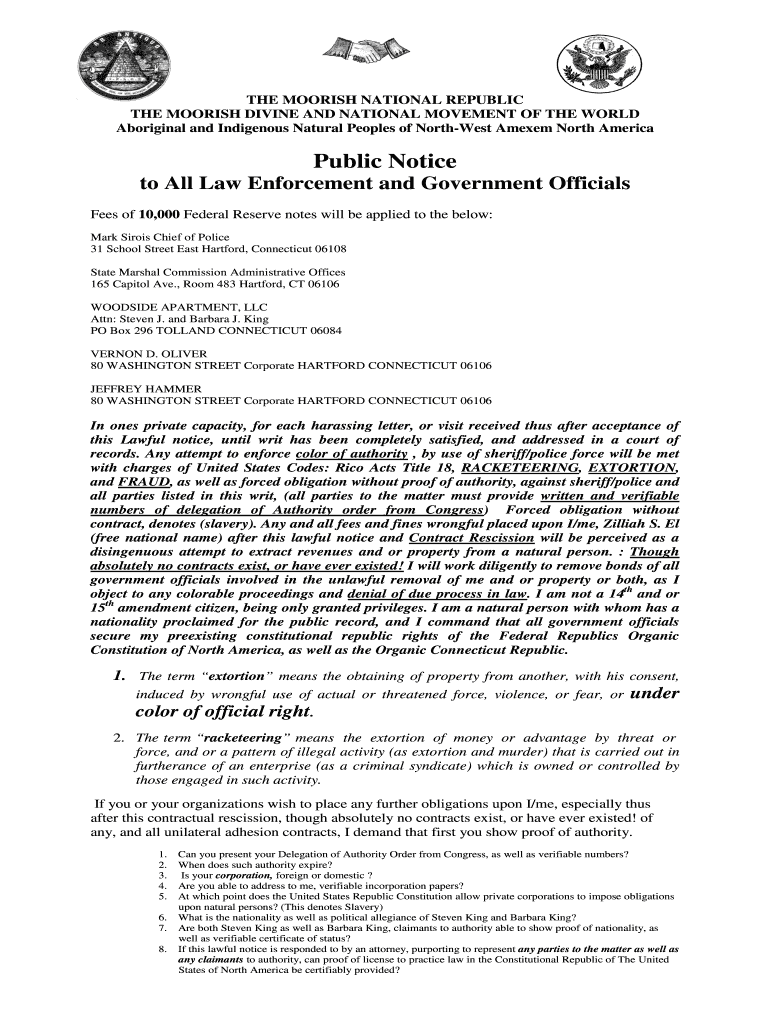 Judicial Notice and Proclamation Form