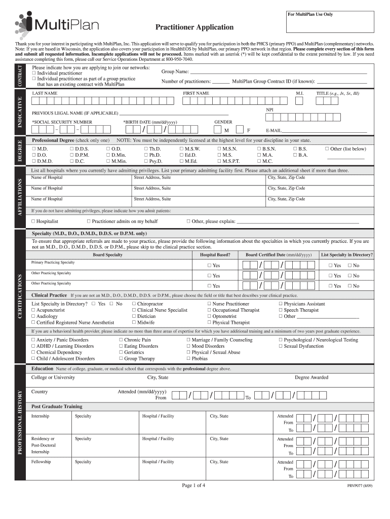  Multi Plan Credcentialing Forms 2009