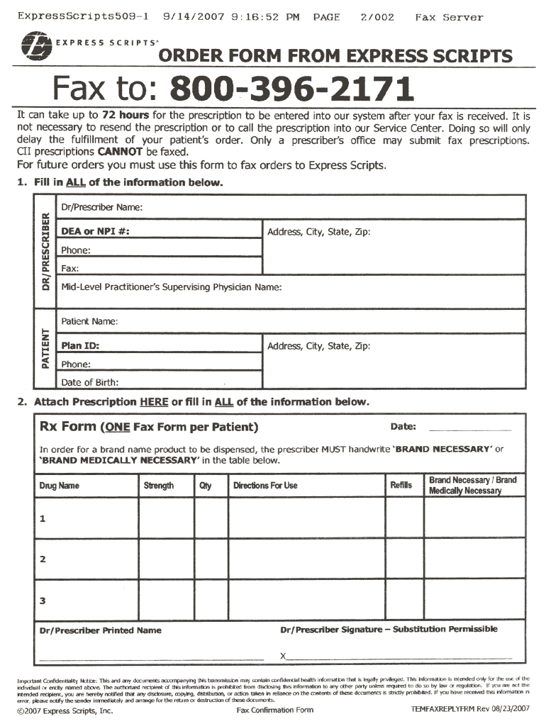  Express Scripts Prescription Form 2007-2024