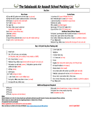 Air Assault Packing List  Form