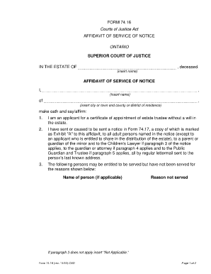 Ontario Affidavit of Service  Form