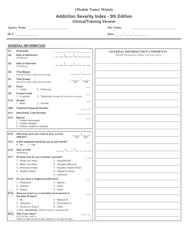 Addiction Severity Index  Form