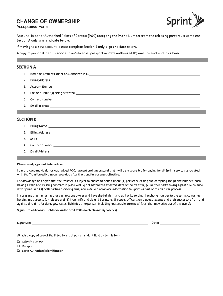 Sprint Change of Ownership  Form