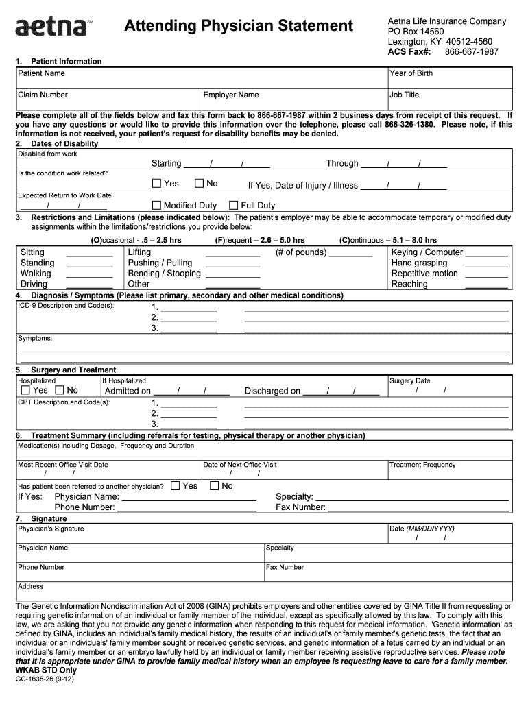 Aetna Short Term Disability 20122024 Form Fill Out and Sign