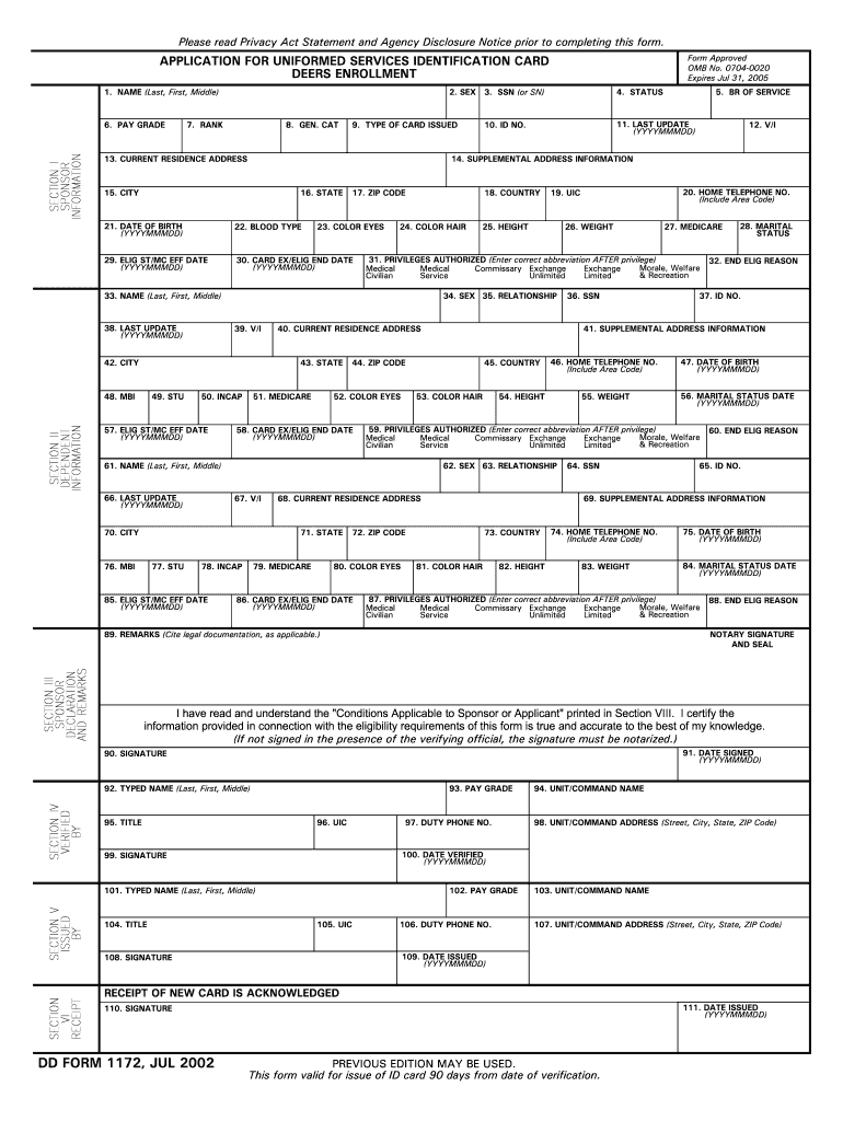 Dd Form 1172 Set