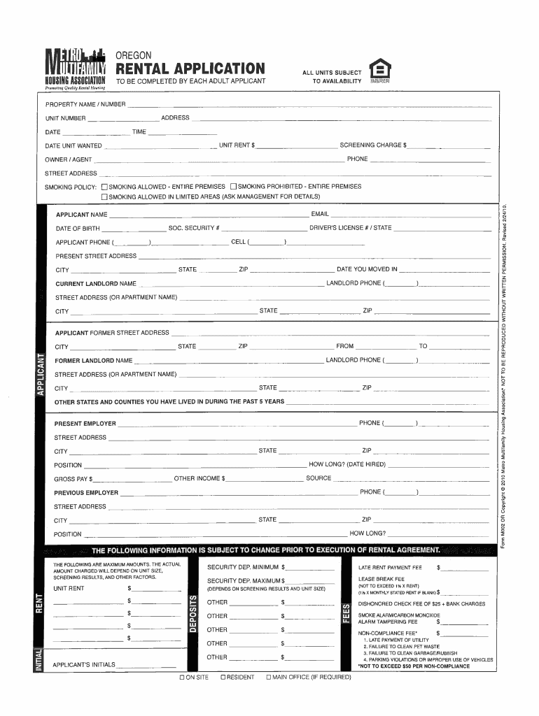Oregon Rental Application  Form