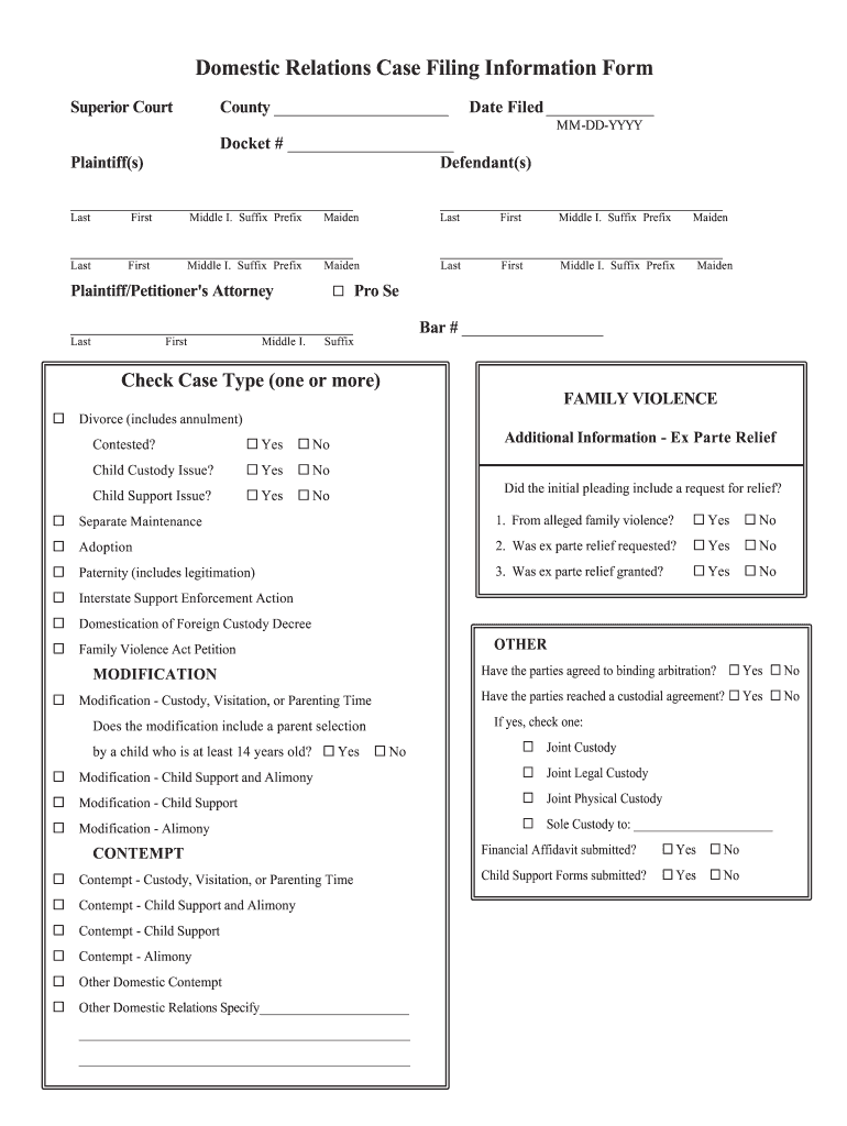 Georgia Domestic Relations Case Filing Form