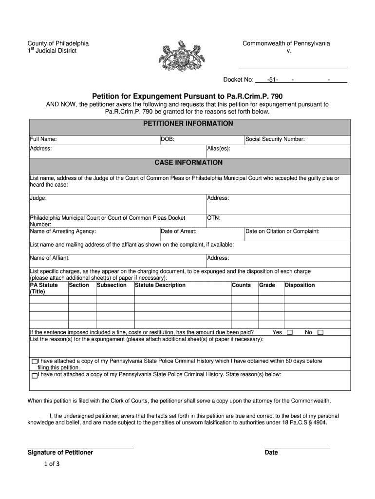 Form to Fill Out to Expunge Summary Conviction Pa