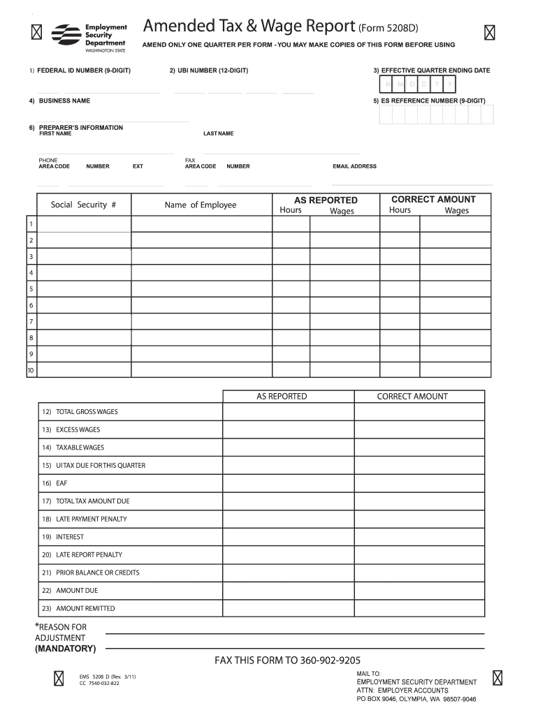 Amended Tax &amp;amp;amp; Wage ReportForm 5208D Employment Security