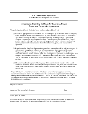 Certification Regarding Lobbying Usda  Form