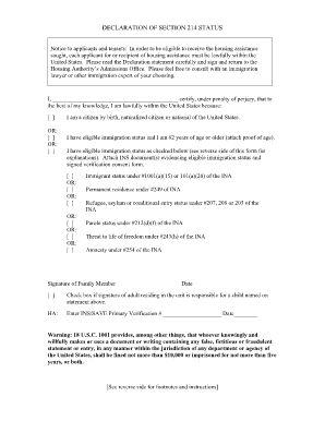 Declaration of Section 214 Status  Form